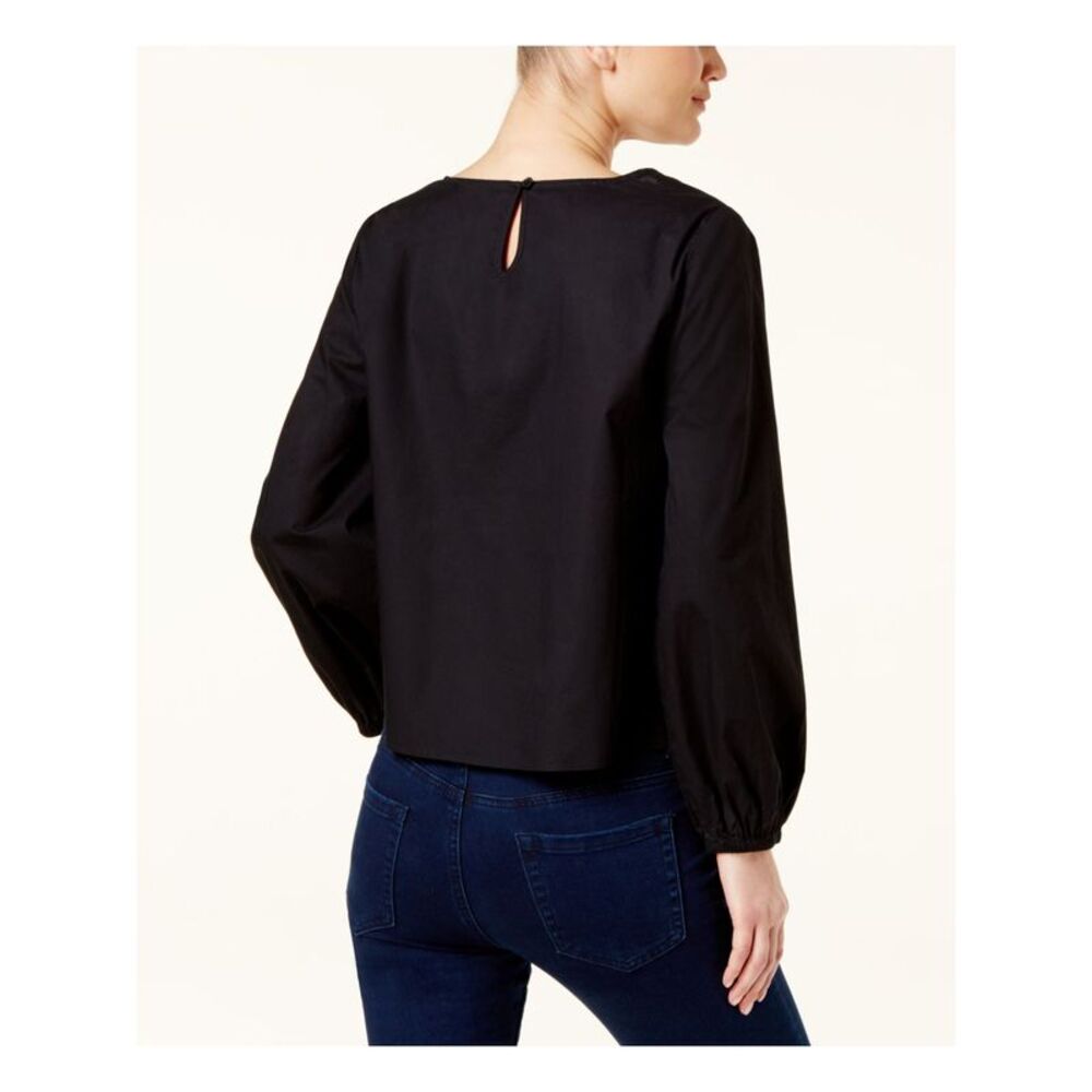 INC Womens Black Embellished Floral Long Sleeve Scoop Neck Tunic Top L - Picture 2 of 4